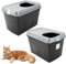 2X Hop In Katzenklo Oben einstieg Katzentoilette geschlossen Top Entry Jump-In XXL Haubentoilette Groß Katzen Klo schwarz Doppelpack Sparpaket