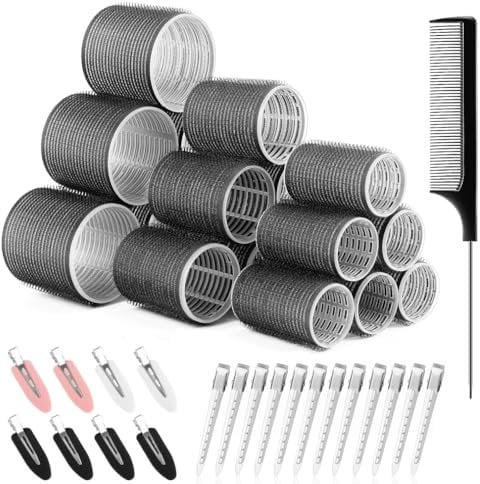 39PCS Hair Curlers Rollers - Self Grip Hair Rollers Set, Hair Tools, Cling Rollers Set, 18 Rollers 12 Duckbill Clips 8 Bang Clips 1 Comb for Short, Medium, Long Hair for Salon DIY Hairdressing
