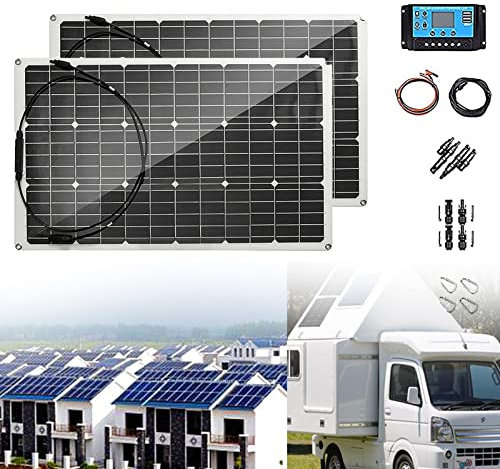 300W Panneau Solaire, 2 * 150W-18V Module Photovoltaïque Monocristallin,Kit de panneau solaire souple monocristallin pour Camping-car, Caravane, Bateau, Cabane et Surfaces Inégales