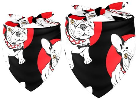 Hundehalstücher Französische Bulldogge, Dreieckstuch für kleine, mittelgroße und große Hunde und Katzen, Haustierhalstuch, Dreieckstuch, Lätzchen, 2 Stück