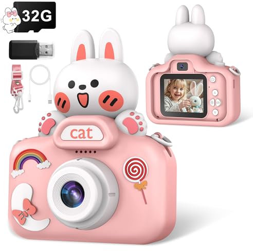 Appareil Photo Enfant, 48MP 2.4” IPS L'écran Mini Appareil Photo Numérique DIY Photos Vidéo, 1080P HD Appareil Photo avec 32G TF Carte Longe, Cadeau Jouet Filles Garçons de 3 à 12 Ans