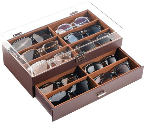ProCase Porta Occhiali Multiplo 2 Strati, Scatola Porta Occhiali da Sole in Pelle 12 Slots, Occhiali Espositore Scatola Portaocchiali Organizer Occhiali per Donna Uom -Espresso