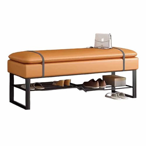 KaBuea Narrow Bench for Bedroom End of Bed, Hallway Bench for Entryway Metal Storage Ottoman Bench PU Leather Cushion