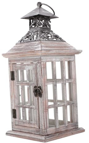 Zerodeko 1pc Rustikalen Holz Garten Laterne Kerzenhalter Große Glas Wind Lampe Decor Stehen Für Decor