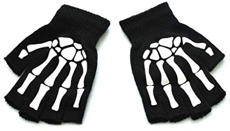 YIBOZI Halloween Sport Radfahren Knit Halbfinger Handschuhe Leuchtend Glow in the Dark Skelett Cosplay Stretchy Fingerless Fäustlinge Winterhandschuhe