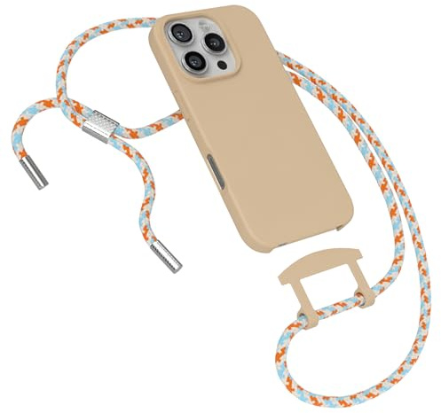 EAZY CASE - Hülle mit Band kompatibel mit iPhone 16 Pro Handyhülle für iPhone 16 Pro Schutzhülle Silikonhülle mit Mikrofaser stoßfester Fallschutz Handykette zum Umhängen 2in1 Hülle Handykordel Nude