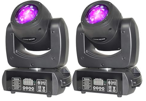 2Pack 100W Moving Head Led Beam DMX512 Bühnenlicht mit 8 Gobos und 8 Farben Partylicht DJ Licht 8 Prisma Lichteffekt Stage Strobe für DJ Bar Club Bühne Weihnachten Party