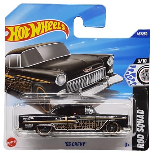 Hot Wheels - ´55 Chevy - Rod Squad 3/10 - HYW96 - Short Card - FiTech Fuel Injection - schwarz Gold - GM - Mattel 2025-1:64