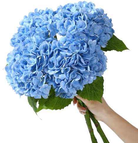 Artificial Hydrangea Flower 4PCS Large Latex Real Touch Fake Flowers Faux Silk Hydrangea Bouquet for Home Table, Wedding, Garden Party, Halloween Decor, Realistic Floral Arrangements (Blue)