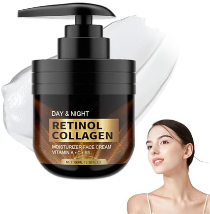 Retinol Creme Gesicht 100ml - Collagen Creme mit Hyaluronsäure - Anti Falten Feuchtigkeitscreme zur Reduzierung Feiner Linien, Lifting und Straffungscreme - Retinol-Kollagen-Cream für Gesichtspflege