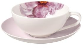 Villeroy & Boch Rose Garden - Tasse à thé avec soucoupe - Motif floral - Pour 1 personne - Passe au lave-vaisselle - Porcelaine de qualité supérieure - 110 ml - Rose