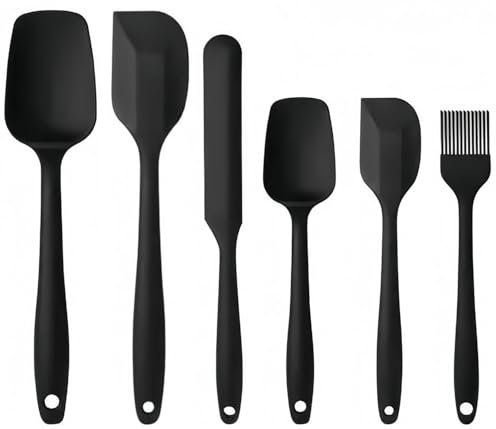 StirrEdge Silicone Spatula Set - Non-Stick and Heat Resistant Cooking Utensils Set - Premium BPA-Free Spatulas for Cooking - Food Grade Kitchen Utensils for Baking, Frying and Mixing (6, Black)
