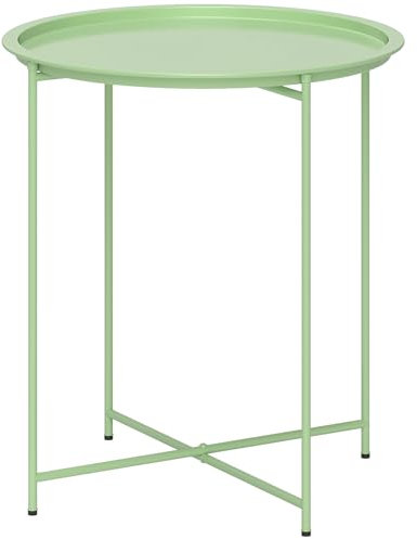 Outsunny Petite Table Basse Ronde, Table d'appoint de Jardin, Plateau Amovible avec Bord relevé, Pieds Pliables, Cadre en Acier, pour Balcon, Jardin, terrasse, Salon, Vert
