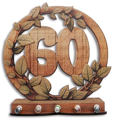 DRO Design Geldgeschenk zum 60. Geburtstag – Holzschild 30 cm mit Ständer - Bargeldgeschenk, Geldpräsent, Kreative Deko, Geburtstagsgeschenke für Männer und Frauen - Zahlen