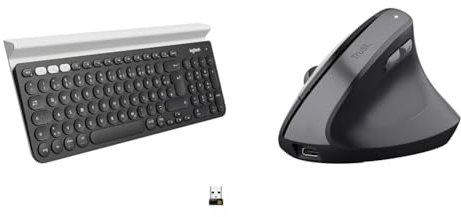 Logitech K780 Kabellose Tastatur, & Trust Yuno Wiederaufladbare Vertikale Maus, Kabellose