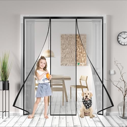 Magnétique Moustiquaire Porte D'écran Magnétique, 120x200cm Avec Rideau En Maille Mailles Ultra Fines Puissants Aimants Rideau Pour Porte Salon Balcon Couloir Noir