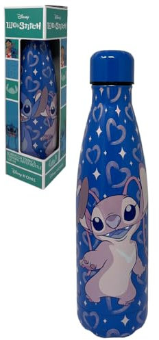 CARTOON Bouteille isotherme en acier inoxydable avec bouchon dévissable, bouteille isotherme en acier inoxydable pour enfants garçons, 500 ml (Stitch et Angel, bleu)
