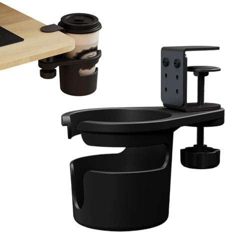 Gazocua Stabile Becher Halterung,Schreibtisch Getränkehalter Klemme,Becherhalter,Tischkanten Klemmbecherhalter,Anti Fall Schreibtisch Seitentrinkbecherhalter Clip,für Büro&Zuhause