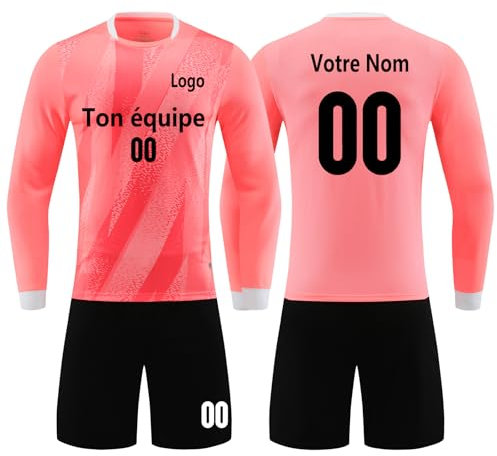 GEF1573ANTU Maillots de football personnalisés avec Nom et Numéro Ensemble Maillot de Foot pour Enfant et Adulte manches longues Haut Shorts (Rose)