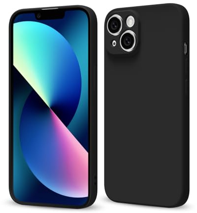Svaove for iPhone 13 Mini Phone Case Liquid Silicone, Thin Ultra Slim Minimalist Phone Cover, Girly Cute Plain Bright Solid Color Matte Soft Rubber Jelly Gel Plastic TPU Bumper, Black
