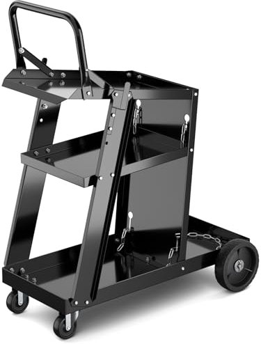 GYMAX Schweißwagen, Schweißmobil aus Metall mit Gasflaschengurte, 2 Seitenhaken, Schweßgeräte Wagen mit Räder, 70 x 38 x 87 cm