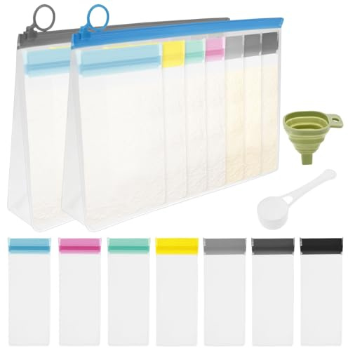 25 Pcs Protein Powder Travel Container Set Reusable Protein Powder Container 21Pcs Single Dose Bags 2Pcs Large Zip Bags Portable Supplement Containers with Funnel and Spoon for Workout Fitness