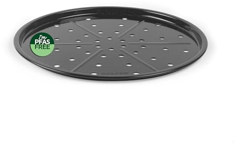 Salter Brilliance Pizza Pan 33 Cm Round Non Stick Baking Tray | Vitreous Enamel Coated Steel, PFAS Free Coating, Dishwasher Safe, Made In The UK, Black Speckled Finish