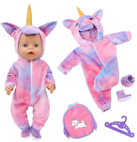 WanderGo Puppenkleidung 35-43 cm, 4-teiliges Babypuppenkleidung mit Kleiderbügel + Rucksäcke + Socken Puppenkleidung Zubehör für 14-17 Zoll Baby Puppen
