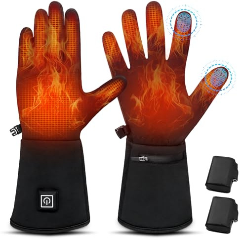 WUEAOA Beheizbare Handschuhe, Beheizte Handschuhe, handschuhe mit Heizung, Touchscreen, Ultradünn für Maximale Geschicklichkeit, Alleine oder als Innenhandschuhe Tragbar mit 7.4V 2200mAh Akku