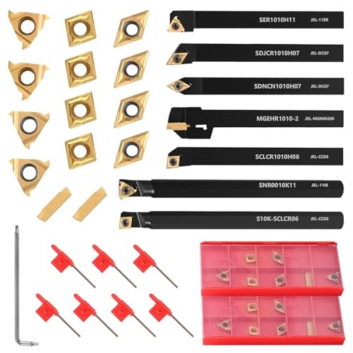 Utensili Tornio con Gambo 8 mm e Inserti in Metallo per Tornitura, 28 Pezzi