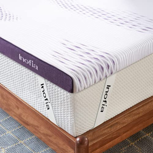Inofia Memory Foam Mattress Topper Double, 3 Inch Gel Bed Topper with Cover | Breathable & Washable, Pressure Relief, Sleep Cooler, 2 Layer Foam for Rest Easy, 100-Night Home Trail (135x190x8cm)
