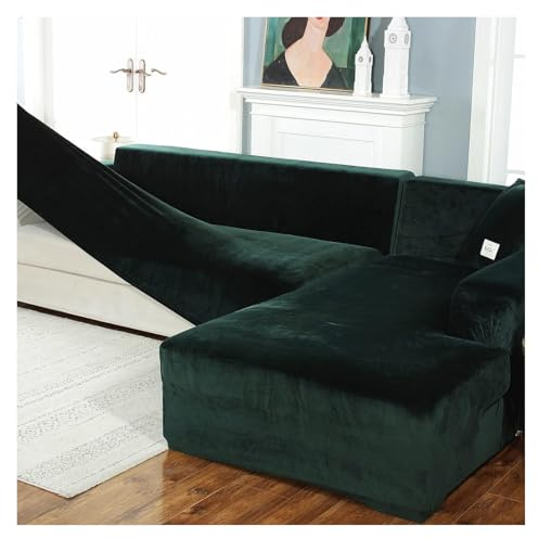 Türkiser Samt-Stretch-Sofabezug – L-förmiger Couch-Schonbezug mit elastischer Unterseite, mittelgroß, 3 + 3-Sitzer, Möbelschutz, langlebig und stilvoll für Heimdekoration