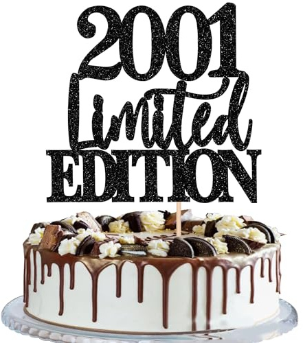 1 Stück Limited Edition 2001 Tortendeko 25 Geburtstag Mann Frau Geburtstag 25 Jahre Frau 25th Birthday Kuchen Deko Tortendeko für Mann Frau 25. Geburtstagparty Kuchen Dekorationen Schwarz