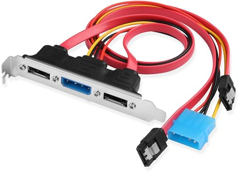 ELFJMZP Soporte eSATA de doble puerto,SATA de sobremesa a expansión eSATA externa, conector de alimentación Molex de 4 patillas central,2 cables SATA+cable de alimentación de 45cm