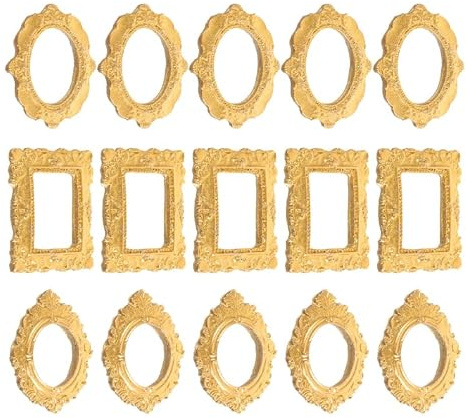 ULTECHNOVO 30Stück Miniatur Bilderrahmen Vintage, Gold Mini Fotorahmen Harz | 3 Barock Formen Fotorahmenmodell für Puppenhaus, DIY Handyhüllen Deko, Schmuck Display & Scrapbooking Bastelbedarf