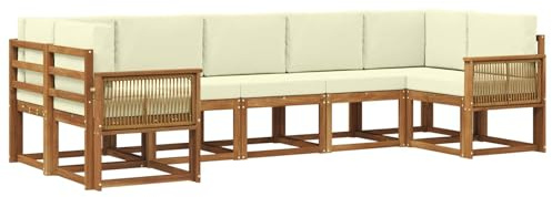 vidaXL Outdoor-Sofagarnitur 7 pcs Natur und Creme Massivholz Akazie, Garten-Sofa-Set, modernes Outdoor-Modular, Patio-Sitzgruppe, Akazienholz-Möbel, Lounge für den Hinterhof