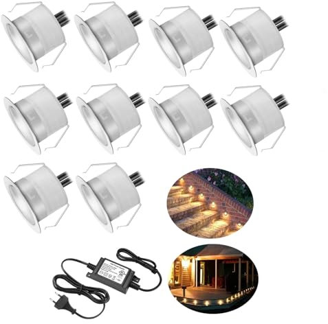 10er Set LED Terrassenbeleuchtung Einbaustrahler Bodeneinbauleuchte Bodenstrahler Aussen Ø31mm DC12V 0.6W LED Boden Licht IP67 Wasserdicht Einbauleuchten Terrasse Küche Garten Led Lampe Warmweiß