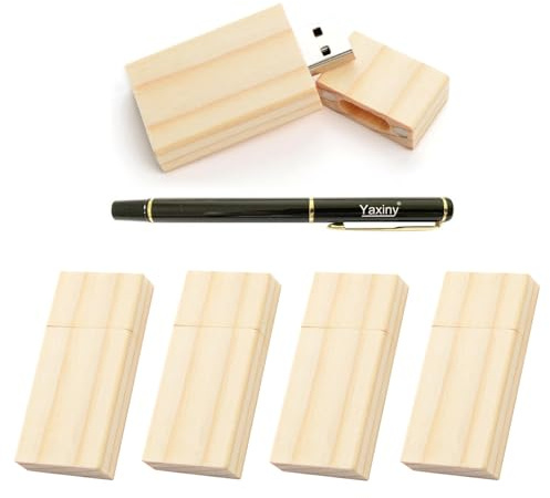 Yaxiny Paquete de 5 memorias USB 2.0 rectangulares de madera (2.0/2 GB)