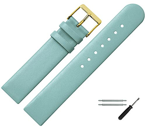 MARBURGER Uhrenarmband 14mm Leder Blau Gold - Montage Set 7611453000220