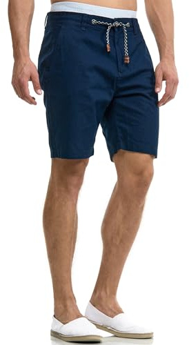 Indicode Herren Bowmanville Shorts aus Leinen & Baumwolle Atmungsaktiv | Leichte Herrenshorts für Urlaub und Freizeit mit luftiger Qualität, Bermudas, Sommerhose, Strandshorts, kurze Hose für Männer