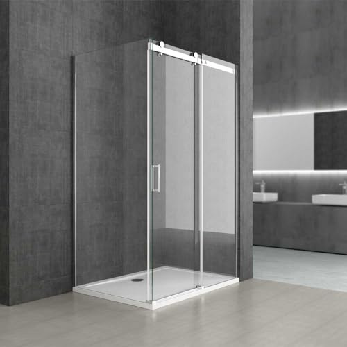 Durovin Bathrooms 1150 x 800mm L Shape Rectangular Frameless Shower Enclosure - Sliding Door - 8mm Safety Clear Glass