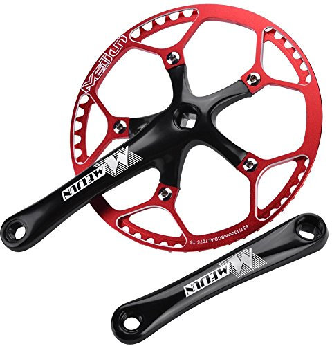 Dilwe Fahrrad Kurbel Set,Single Speed Kurbelgarnitur 53 Zähne mit 170mm Kurbelarm für Rennrad Mountainbike(Schwarz und rot)