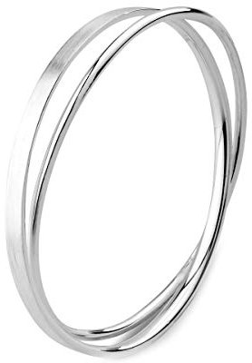 Mecool S990 Solid Sterling Silver Polished and Textured Twisted Bangle Bracelet for Women 6.7cm