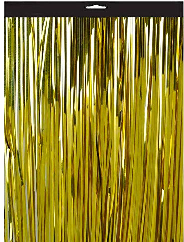 Kopper-24 Lametta Vorhang - 300 x 100 cm Fransen aus Folie Tür Tisch Wand Fenster Deko Hochzeit Party Geburtstag Glänzend Dekoration Basteln Hochzeitsdeko Girlande Babyparty groß XL Partydeko (Gold)