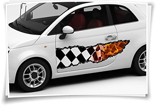 Medianlux Auto-Aufkleber Seitenstreifen Tuning Karo Rennflagge Feuer Sport Turbo Airbrush CarWrapping Folie