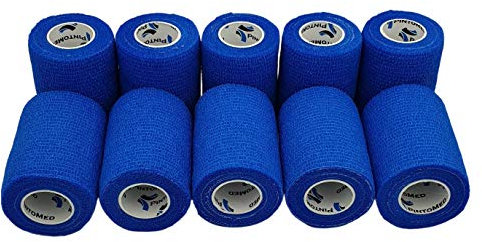 PintoMed - Venda Cohesiva - 10 x AZUL - 10 rollos x 7,5 cm x 4,5 m estirado - Vendaje autoadhesiva elástica y flexible, Cinta adhesiva, Vet Wrap, Tape, Primeros auxílios y lesiones