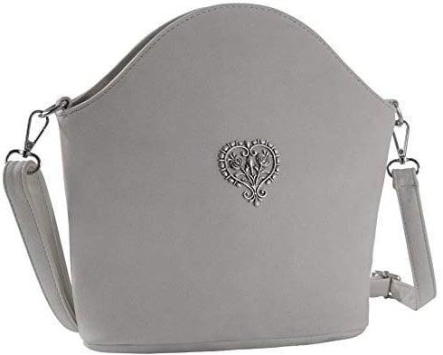 dressforfun 900649 Damen Trachten Handtasche Blütenherz, Schicke Trachtenhandtasche in Wildlederoptik (Grau | Nr. 303254)