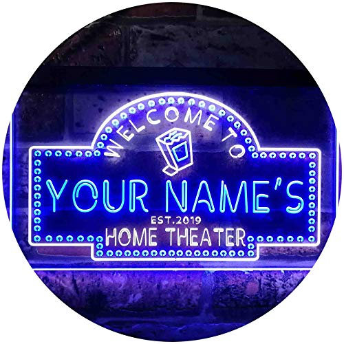 Personalized Your Name Est Year Theme Home Theater Cinema Dual Color LED Barlicht Neonlicht Lichtwerbung Neon Sign Weiß & Blau 300 x 210mm st6s32-ph2-tm-wb