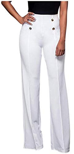 Damen Schlaghose Anzughose Knopf Reißverschluss Freizeithose / Mode Frauen Hippie Hosen High Waist Elegant Pants Feste Lose Beine Pants Retro Business Bootcut Schlag Hose Marlenehose Schwarz Weiß
