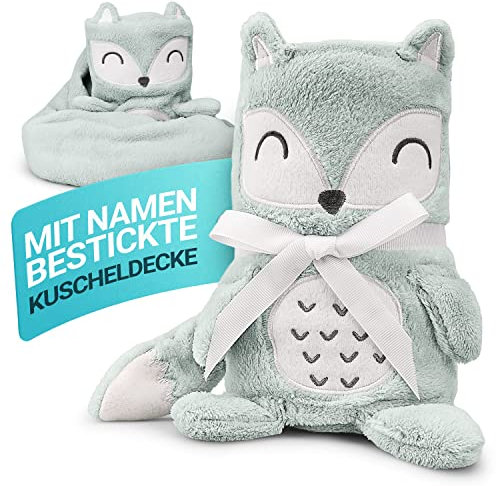 Babykajo Babydecke mit Namen Bestickt – 2in1 Kuscheldecke Wird zusammengerollt zum Kuscheltier – Perfektes Baby Geschenk zur Geburt für Jungen und Mädchen! Babydecke personalisiert.